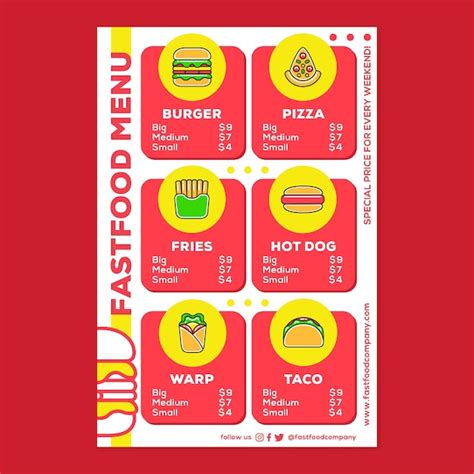 Pôster de menu de fast food em estilo design plano Vetor Premium