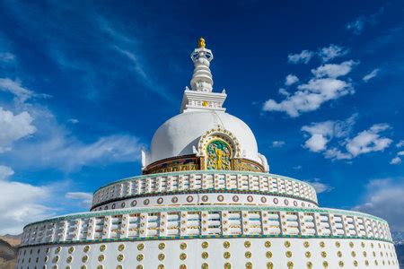 Shanti Stupa A Buddhist White Domed Stupa Chorten On The Top Of