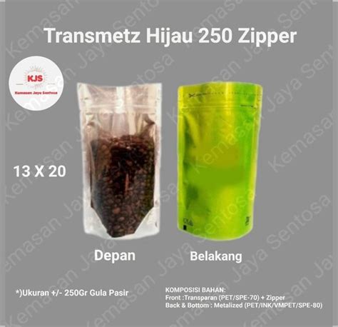 Jual Kemasan Standing Pouch Kombinasi Transmetz Hijau Gr Zipper