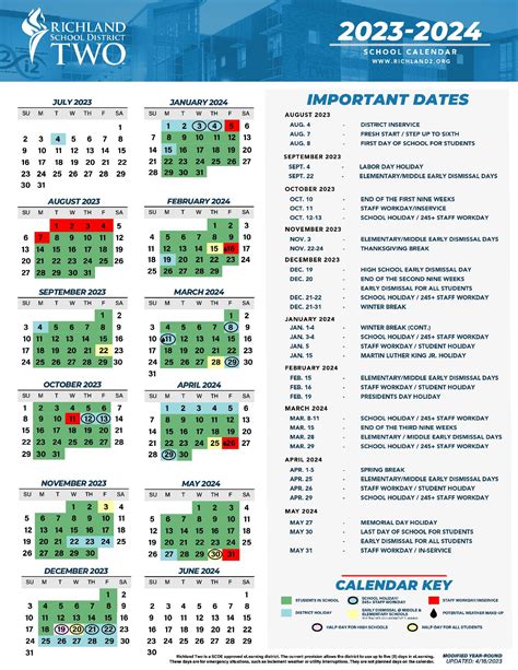 Richland School District 2 Calendar 2023-2024 in PDF