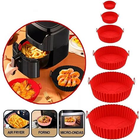 Kit 6 Formas Silicone Para Air Fryer Reutilizável Alça Feira da