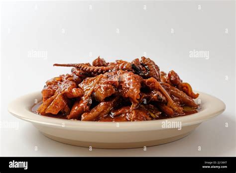 Stir Fried Squid On White Background Stock Photo Alamy