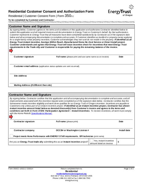 Residential Incentive Customer Consent Energy Trust Doc Template