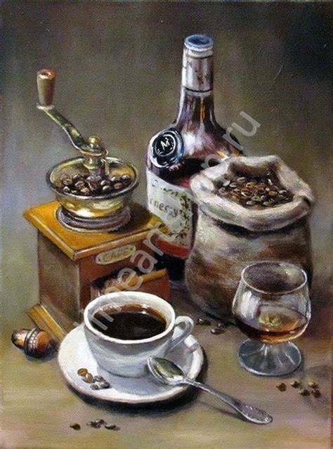 Кофейный натюрморт, алмазная мозаика (алмазная вышивка) на подрамнике с ...