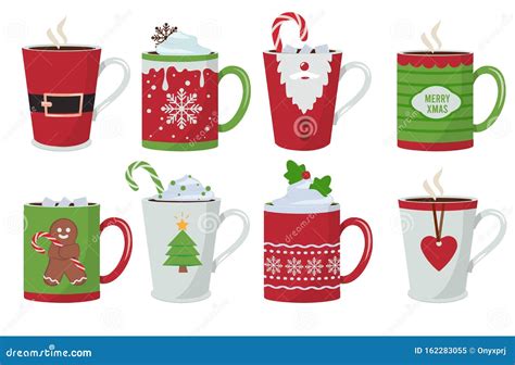 Christmas Cup Holiday Hot Coffee Drinks Mug Decoration Vector Christmas Design Stock Vector