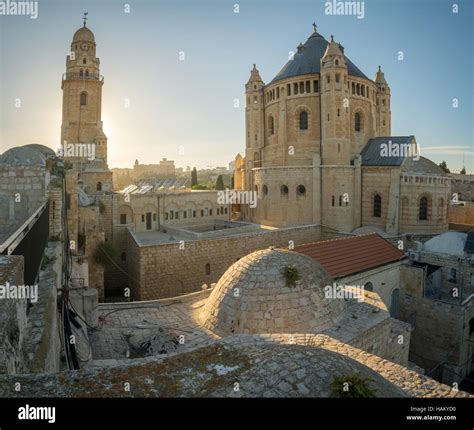 Sunset View Of The Dormition Abbey In Jerusalem Israel Stock Photo