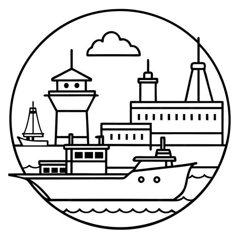 Seaport outline coloring book page line art drawing | Premium AI