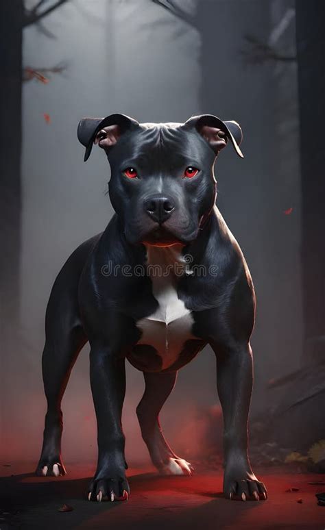 Aggressive Black Pit Bull Dog With Red Eyes Ai Generated Stock