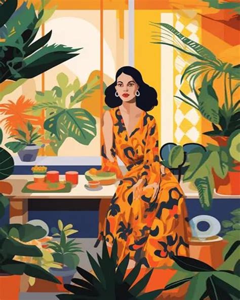 Amazon Woman Sitting Surrounded By Potted Plant Paint By Numbers