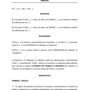 Modelo Acuerdo Trabajo A Distancia O Acuerdo Teletrabajo Actualizado