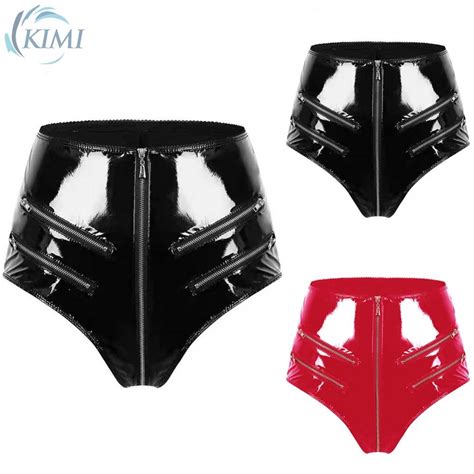 KIMI Women S Latex Leather Hot Pants Zip Shorts For Exquisite Clubwear Lingerie Shopee Malaysia