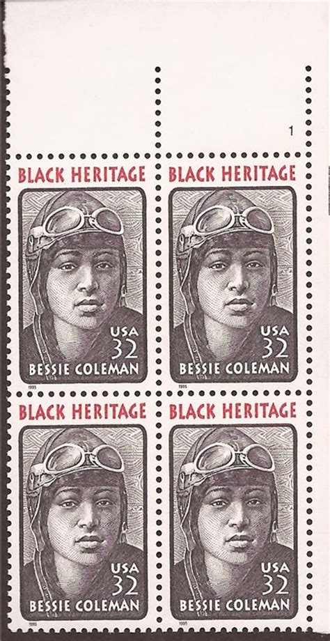 US Stamp 1995 Bessie Coleman - Plate Block of 4 Stamps