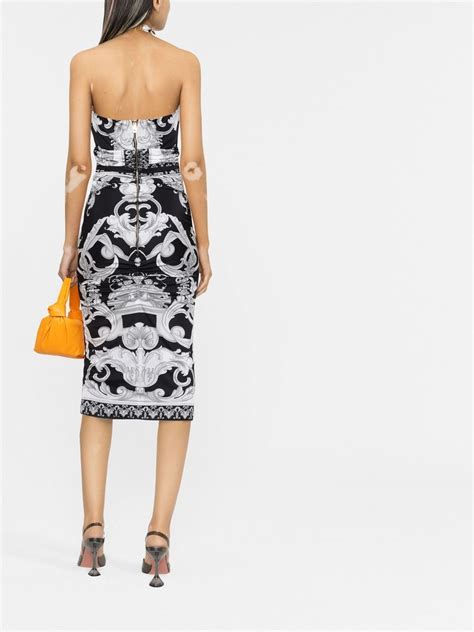 Versace Vestido Midi Con Estampado Barocco Negro Farfetch Mx