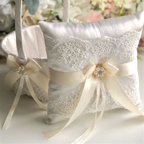 Lace Flower Basket And Ring Bearer Pillow Ivory Flower Girl Etsy