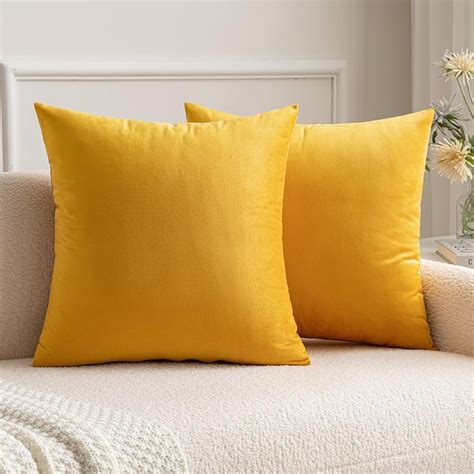 Miulee Pack Of 2 Orange Yellow Velvet Throw Pillow Covers 24x24 Inch