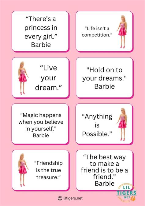 Free Printable Barbie Lunch Notes with Inspiring Barbie Quotes