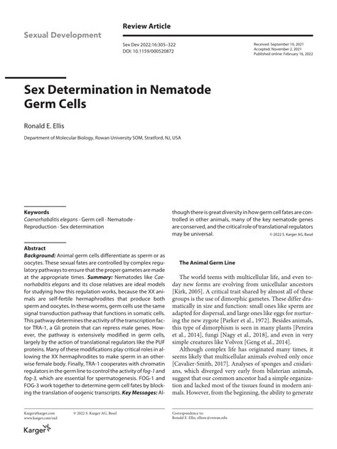 Pdf Sex Determination In Nematode Germ Cells