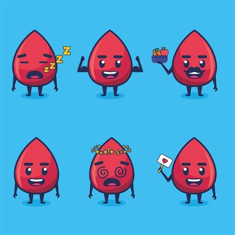 Premium Vector | Set of blood cartoon characters in different poses