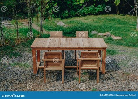 Outdoor dining table stock photo. Image of forest, sitting - 268958200