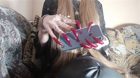 ASMR Nails Vera Long Red Sharp Nails Tapping Scratching Telefon In 2024