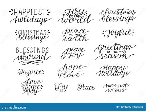 Collection With 16 Holiday Christmas Hand Lettering Quotes Stock Vector