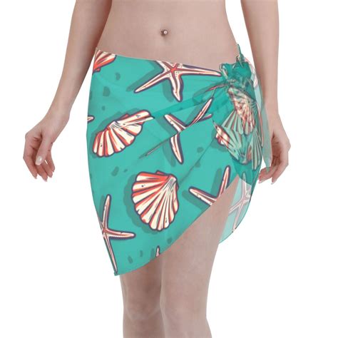 Coaee Starfish And Shell Women S Short Sarongs Beach Wrap Sheer Bikini