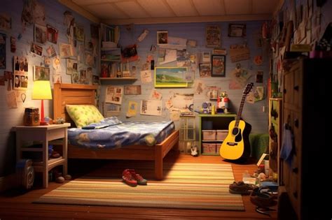 Premium AI Image | A room with a guitar and a guitar on the floor