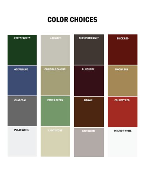 Metal Building Colors Chart