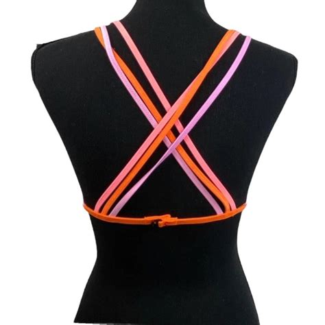 Victoria S Secret Womens Dot Triangle Strappy Back Pink Orange Bikini Top M EBay
