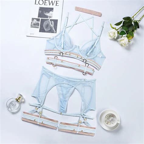 Billionm Luxury Lingerie For Women 4 Pieces See Through Underwear Bandage Garters Sexy Thongs