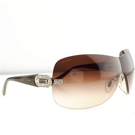 Bulgari Shield Brown And Gold Tone Temple Details With Swarovski Crystals Full Set Gafas