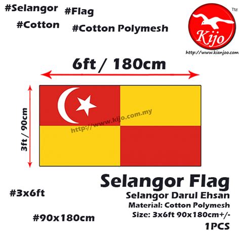 Selangor Flag 3x6ft 90x180cm Cotton Polymesh Kian Joo Marketing Sdn