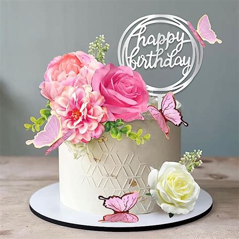 14 PCS Flower Cake Toppers Butterfly Cake Decorations Happy Birthday