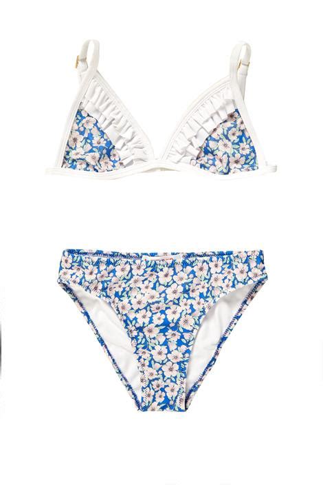 Çiçek Desen Fırfır Detay Çocuk Üçgen Bikini Takımı