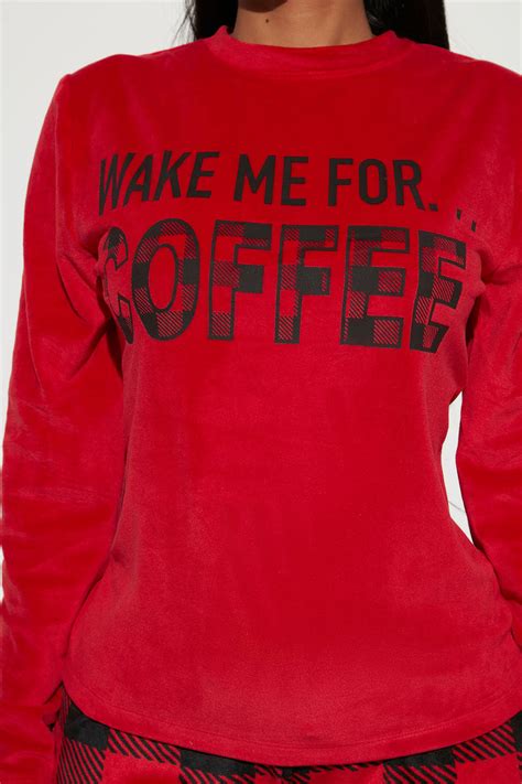 Wake Me For Coffee Babe Pj Pant Set Red Black Fashion Nova