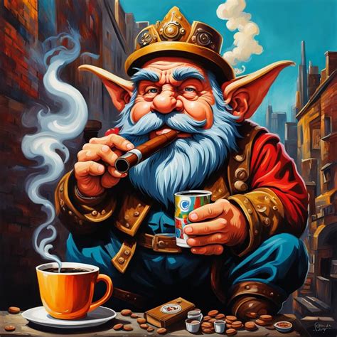 The Dwarf Grumpy With Smoking A Cigar And Drinking Coffee Ai