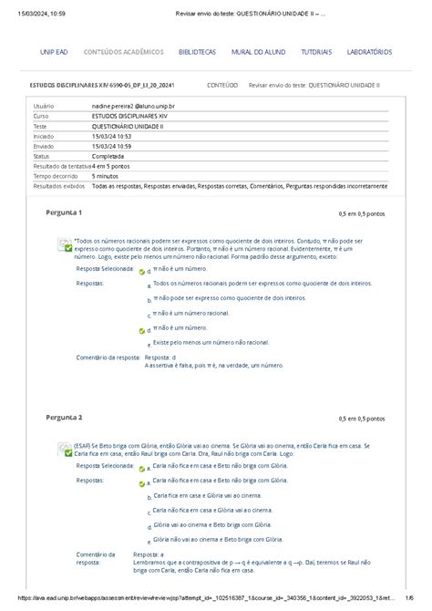 Revisar Envio Do Teste Question Rio Unidade Ii Estudos Disciplinares