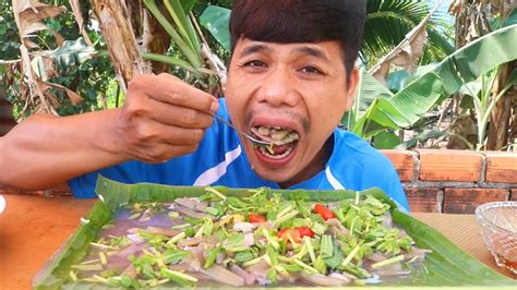 Yummy With Khmer Food Recipe Eat Water Lily Mixed Rice Paddy Herbs