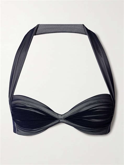 NORMA KAMALI Bill Ruched Mesh Halterneck Bikini Top NET A PORTER