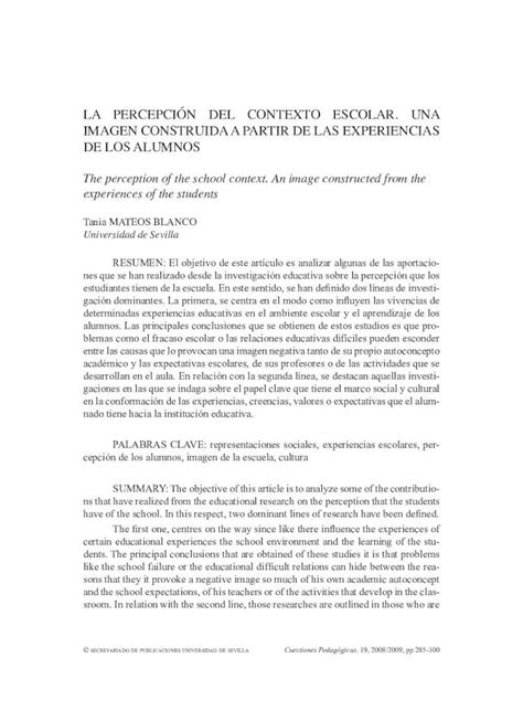 PDF la percepción del cOnTeXTO escOlar Una imagen La