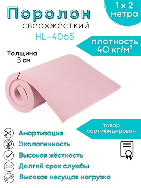 Поролон сверхжесткий HL-4065 FoamLine 30 мм 1,0х2 м (плотность 40кг/м3 ...