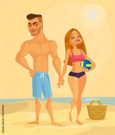 Couple of lovers characters on the beach. Vector flat cartoon illustration Stock Vector | Adobe ...