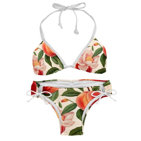 Peach Women S Swimsuit Bikini Set Detachable Sponge Adjustable Strap