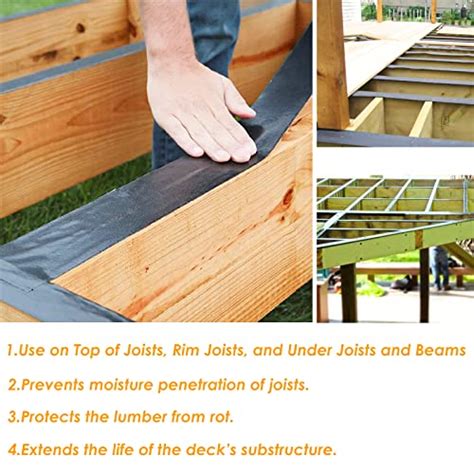 Deck Joist Tape 1-5/8" x 50' Butyl Joist Tape for decking, 6 Pack Deck Joist Flashing Tap for ...