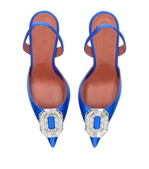 Womens Amina Muaddi Blue Satin Camelia Slingback Pumps 90 Harrods Uk