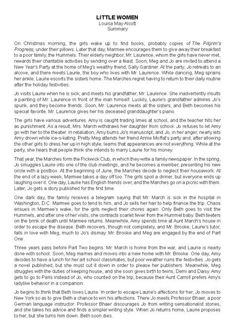 Little Women Summary - LITTLE WOMEN Louisa May Alcott Summary On