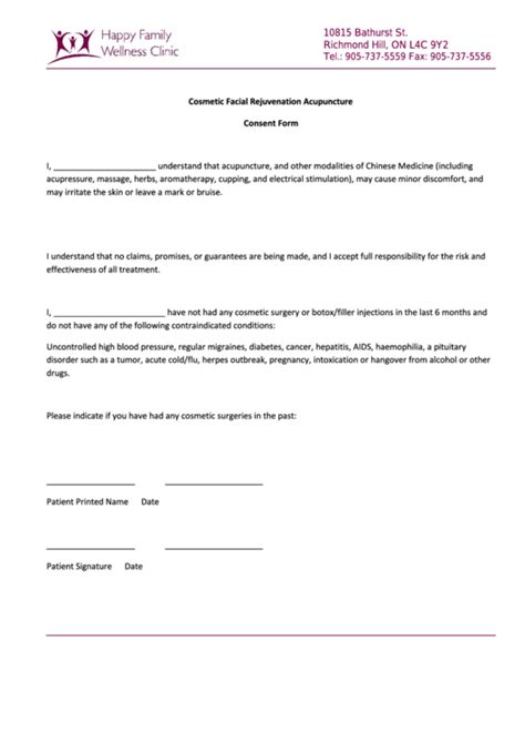 Cosmetic Facial Rejuvenation Acupuncture Consent Form Printable Pdf