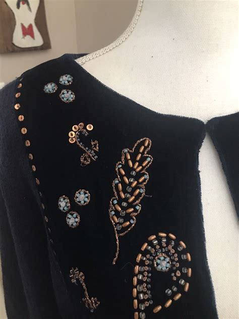 Soft Surroundings Blue Knit Velvet Embellished Beaded Gem