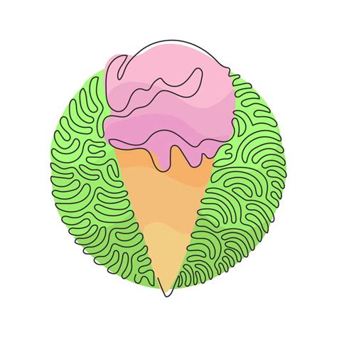 Single Continuous Line Drawing Delicious Ice Creams In Crispy Cone Waffles Tasty Sweet Ice