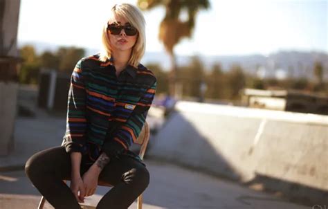 Wallpaper Girl Woman Stripes Model Chair Tattoo Blonde Female